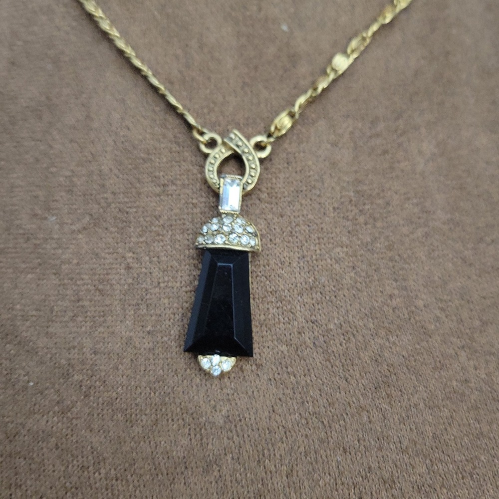 Gold Tone‎ Black Art Deco Necklace Vintage 1928 Jewelry Co.